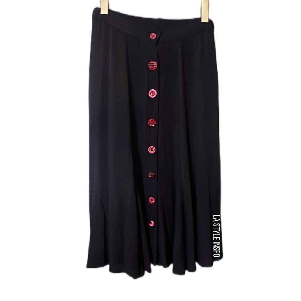 Janice McCarty 100% Rayon Vintage Maxi Skirt Edgy Buttons Black Size Small
